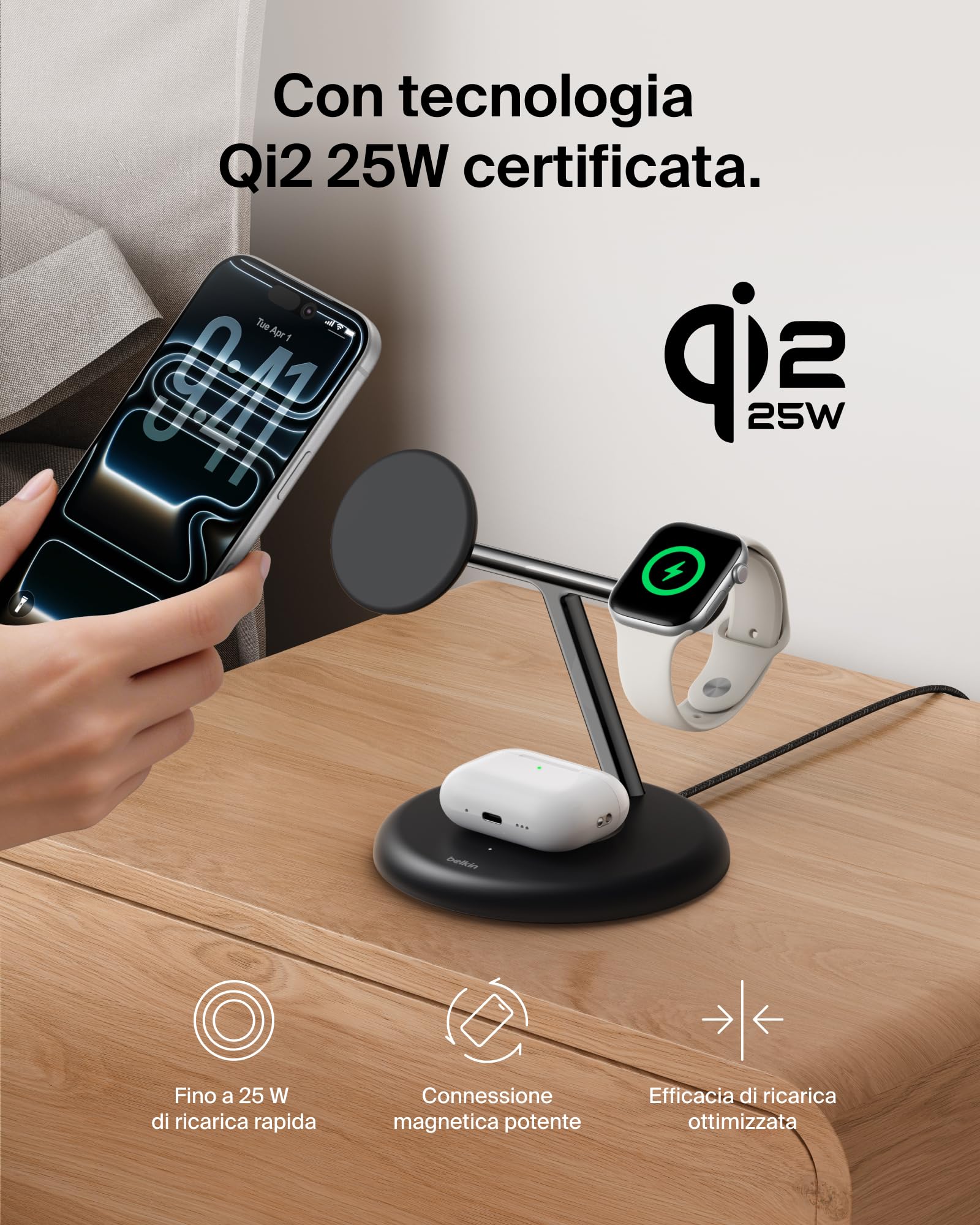 belkin-ultracharge-stazione-di-ricarica-wireless-3-in-1-qi2-2-25-w-usb-c-magneti image 4