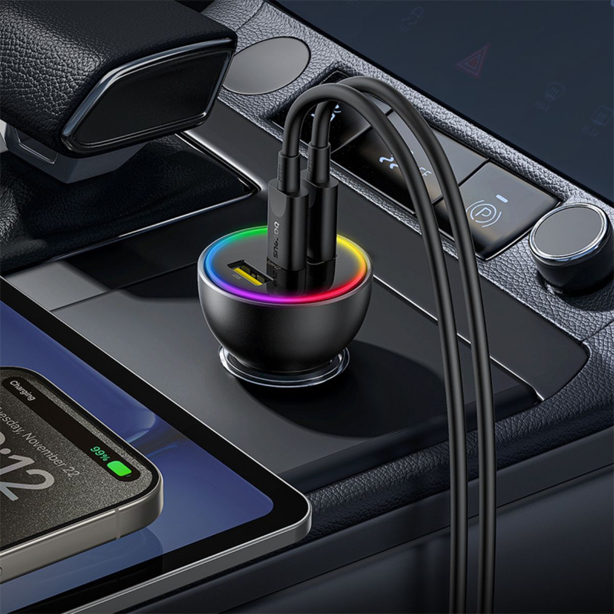 baseus-multi-port-fast-charge-caricatore-auto-c-c-u-152-5w-set-con-luce-rgb image 8