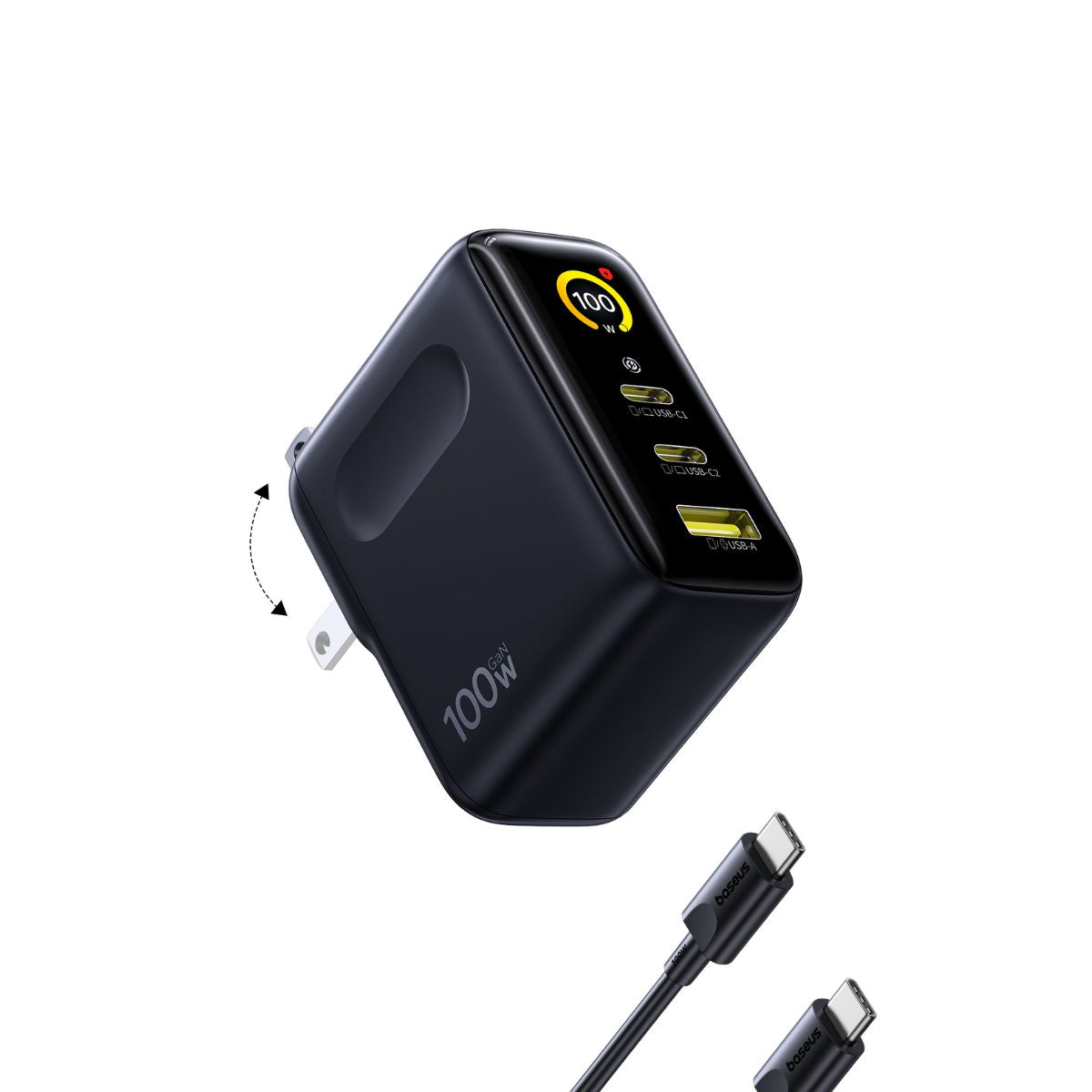 baseus-picogo-ae21-100w-caricatore-rapido-2x-usb-c-usb-a-con-display-digitale image 4