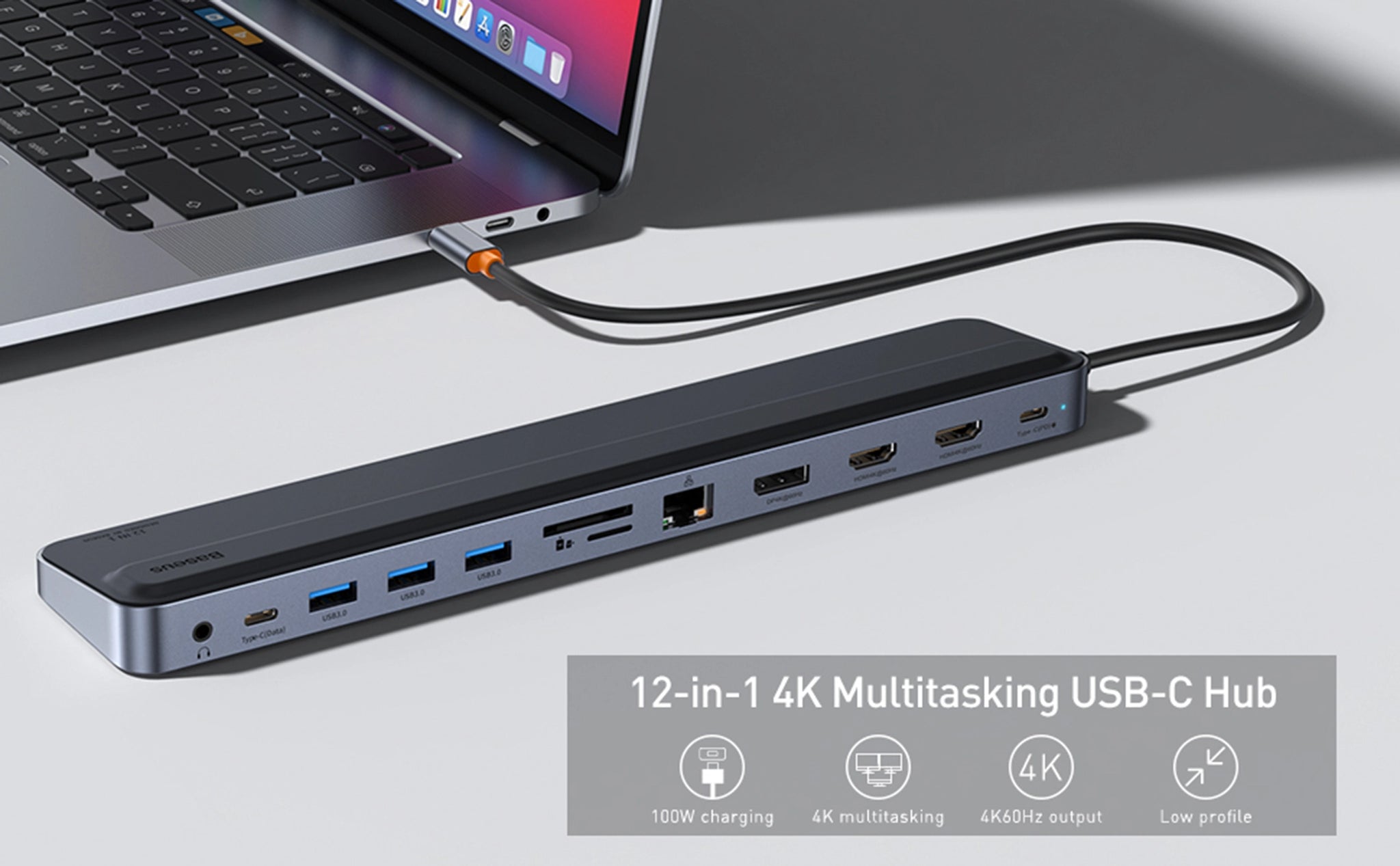 baseus-12-in-1-laptop-usb-c-hub-dock-con-triple-display-pd-100w-e-12-porte-per-n image 8